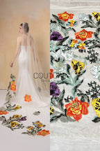 Color Lace: Floral Embroidery with Sage Green Scalloped Border Edge, 1 Meter