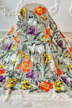 Color Lace: Floral Embroidery with Sage Green Scalloped Border Edge, 1 Meter