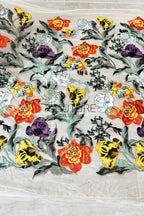 Color Lace: Floral Embroidery with Sage Green Scalloped Border Edge, 1 Meter