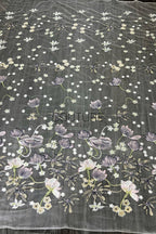 Color Lace: Charcoal Sheer Tulle with Embroidered Tulip and Scattered Blossom Climbing Floral, 1 Meter