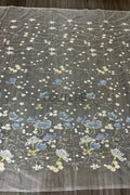 Color Lace: Sheer Floral Meadow Embroidery with Blue and Yellow Botanical Scalloped Border, 1 Meter