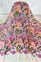 Color Lace: Vibrant Floral Embroidered Motifs with Sheer Mesh Base and Scattered Blooms, 1 Meter