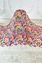 Color Lace: Vibrant Floral Embroidered Motifs with Sheer Mesh Base and Scattered Blooms, 1 Meter