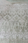 Color Lace: Blush Pink Ornate Baroque Damask with Elaborate Scalloped Floral Lace Edge, 1 Meter
