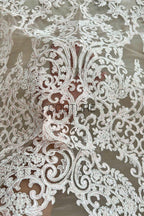 Color Lace: Blush Pink Ornate Baroque Damask with Elaborate Scalloped Floral Lace Edge, 1 Meter
