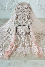 Color Lace: Blush Pink Ornate Baroque Damask with Elaborate Scalloped Floral Lace Edge, 1 Meter