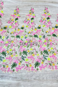 Color Lace: Pink Yellow Green Floral Garden with Scalloped Floral Edge Border, 1 Meter
