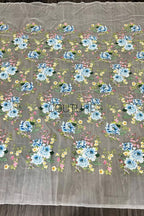 Color Lace: Floral Clusters with Straight Sheer Mesh Edge, 1 Meter