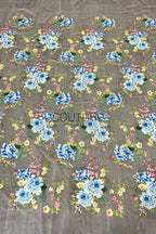 Color Lace: Floral Clusters with Straight Sheer Mesh Edge, 1 Meter