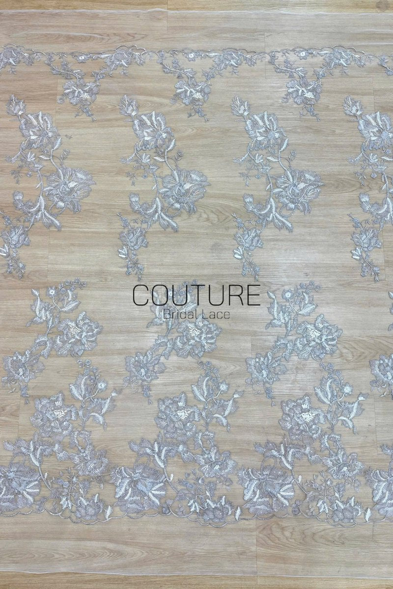 Color Lace: Floral Vine Embroidery with Scalloped Floral Edge Border, 1 Meter