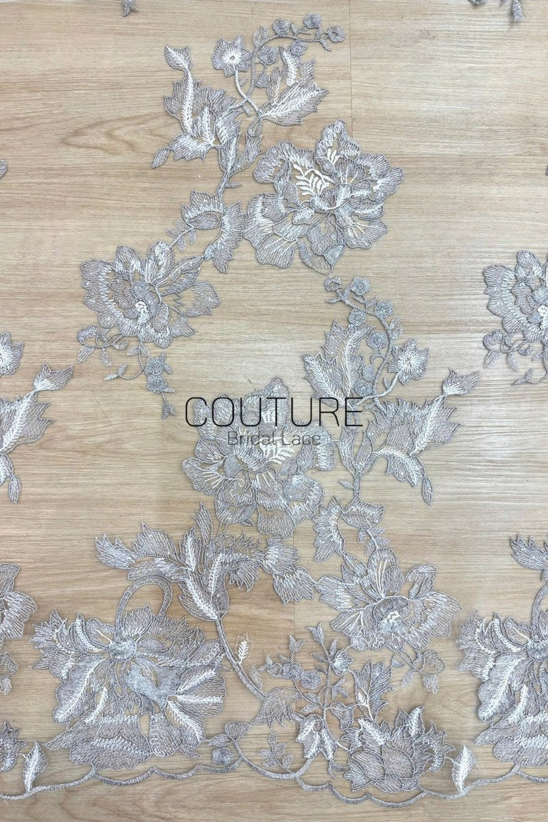 Color Lace: Floral Vine Embroidery with Scalloped Floral Edge Border, 1 Meter