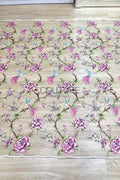 Color Lace: Taupe Red Floral Hummingbird Embroidery with Delicate Scalloped Eyelash Fringe Edge, 1 Meter