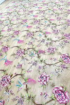 Color Lace: Taupe Red Floral Hummingbird Embroidery with Delicate Scalloped Eyelash Fringe Edge, 1 Meter