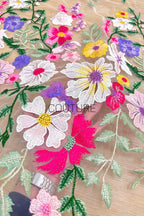 Color Lace: Floral Botanical Garden with Scattered Blooms and Trailing Vines Border, 1 Meter