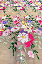 Color Lace: Floral Botanical Garden with Scattered Blooms and Trailing Vines Border, 1 Meter