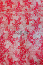 Color Lace: Red Floral Lace Overlay with Sequin Embellished Scalloped Border Edge, 3 Meters