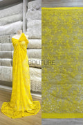 Color Lace: Yellow Delicate Floral Vine Branches with Scalloped Edge and Scattered Sequins, 3 Meters