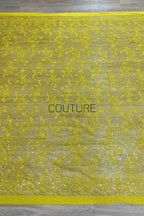 Color Lace: Yellow Delicate Floral Vine Branches with Scalloped Edge and Scattered Sequins, 3 Meters