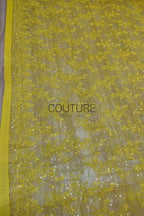 Color Lace: Yellow Delicate Floral Vine Branches with Scalloped Edge and Scattered Sequins, 3 Meters