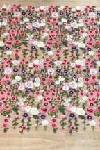 Color Lace: Scattered Floral Blossoms with Organic Flowing Vine Scalloped Edge, 1 Meter