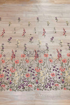 Color Lace: Blush Pink Tulle with Embroidered Wildflower Meadow of Poppies, Bellflowers and Daisies, 1 Meter