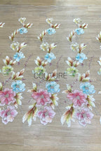 Color Lace: Floral Daisy Blooms with Scattered Silver Beaded Scalloped Border, 1 Meter