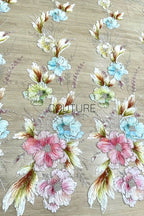 Color Lace: Floral Daisy Blooms with Scattered Silver Beaded Scalloped Border, 1 Meter