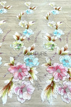 Color Lace: Floral Daisy Blooms with Scattered Silver Beaded Scalloped Border, 1 Meter