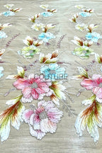 Color Lace: Floral Daisy Blooms with Scattered Silver Beaded Scalloped Border, 1 Meter