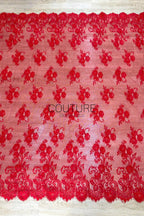 Color Lace: Red Scattered Floral Bouquets with Ornate Scalloped Floral Lace Edge, 3 Meters