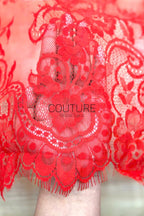 Color Lace: Red Scattered Floral Bouquets with Ornate Scalloped Floral Lace Edge, 3 Meters