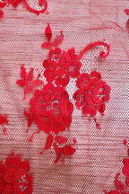 Color Lace: Red Scattered Floral Bouquets with Ornate Scalloped Floral Lace Edge, 3 Meters
