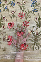 Color Lace: Meadow Wildflower Embroidery with Delicate Scalloped Floral Lace Edge, 1 Meter