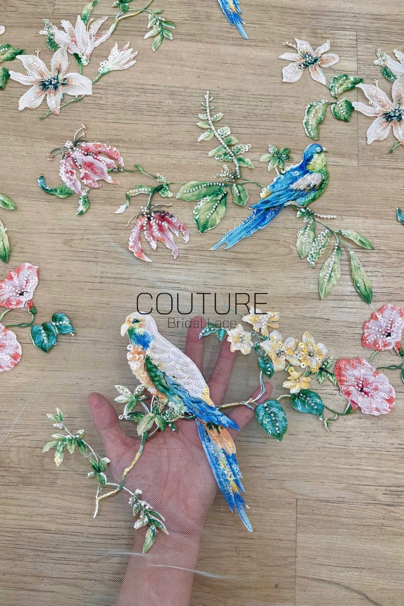 Color Lace: Sequined Florals with Motif Edge, 1 Meter