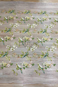 Color Lace: Teal Floral Botanical with Sequined Leaves and White Flowers, 1 Meter