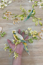 Color Lace: Teal Floral Botanical with Sequined Leaves and White Flowers, 1 Meter