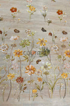 Color Lace: Scattered Floral Embroidered Blooms with Sequined and Beaded Flower Motifs, 1 Meter
