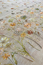 Color Lace: Scattered Floral Embroidered Blooms with Sequined and Beaded Flower Motifs, 1 Meter