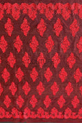 Color Lace: Burgundy Red Floral Cluster Motifs with Scattered Embroidered Appliqué Pattern Throughout, 1 Meter