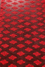 Color Lace: Burgundy Red Floral Cluster Motifs with Scattered Embroidered Appliqué Pattern Throughout, 1 Meter