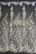 Floral Lace: Ivory Ornate Floral Vine Scrollwork with Scalloped Floral Edge and Eyelash Fringe, 3 Meters