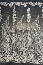 Floral Lace: Ivory Ornate Floral Vine Scrollwork with Scalloped Floral Edge and Eyelash Fringe, 3 Meters