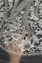Floral Lace: Ivory Ornate Floral Vine Scrollwork with Scalloped Floral Edge and Eyelash Fringe, 3 Meters