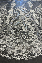Floral Lace: Ivory Ornate Floral Vine Scrollwork with Scalloped Floral Edge and Eyelash Fringe, 3 Meters