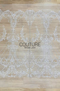 Beadings Lace: Ivory Ornate Scrollwork Floral Vines with Sequined Diamond Lattice Scalloped Border, 3 Meters