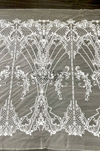 Beadings Lace: Ivory Ornate Baroque Medallion Design with Elaborate Scalloped Floral Lattice Border, 3 Meters
