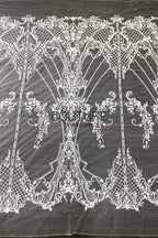 Beadings Lace: Ivory Ornate Baroque Medallion Design with Elaborate Scalloped Floral Lattice Border, 3 Meters