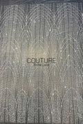 Beadings Lace: Sheer Tulle with Silver Beaded Art Deco Arch and Vertical Fringe Lines, 3 Meters