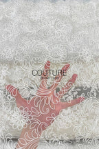 Floral Lace: Ivory Ornate Scrolling Floral Paisley with Scalloped Floral Lace Edge Design, 3 Meters