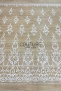 Floral Lace: Ivory Ornate Baroque Scrollwork Vines with Scalloped Floral Edged Border, 3 Meters